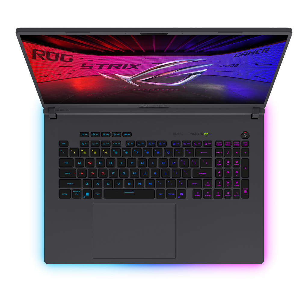 ASUS ROG Strix G18 G815LR – top view of the RGB keyboard with numeric keypad