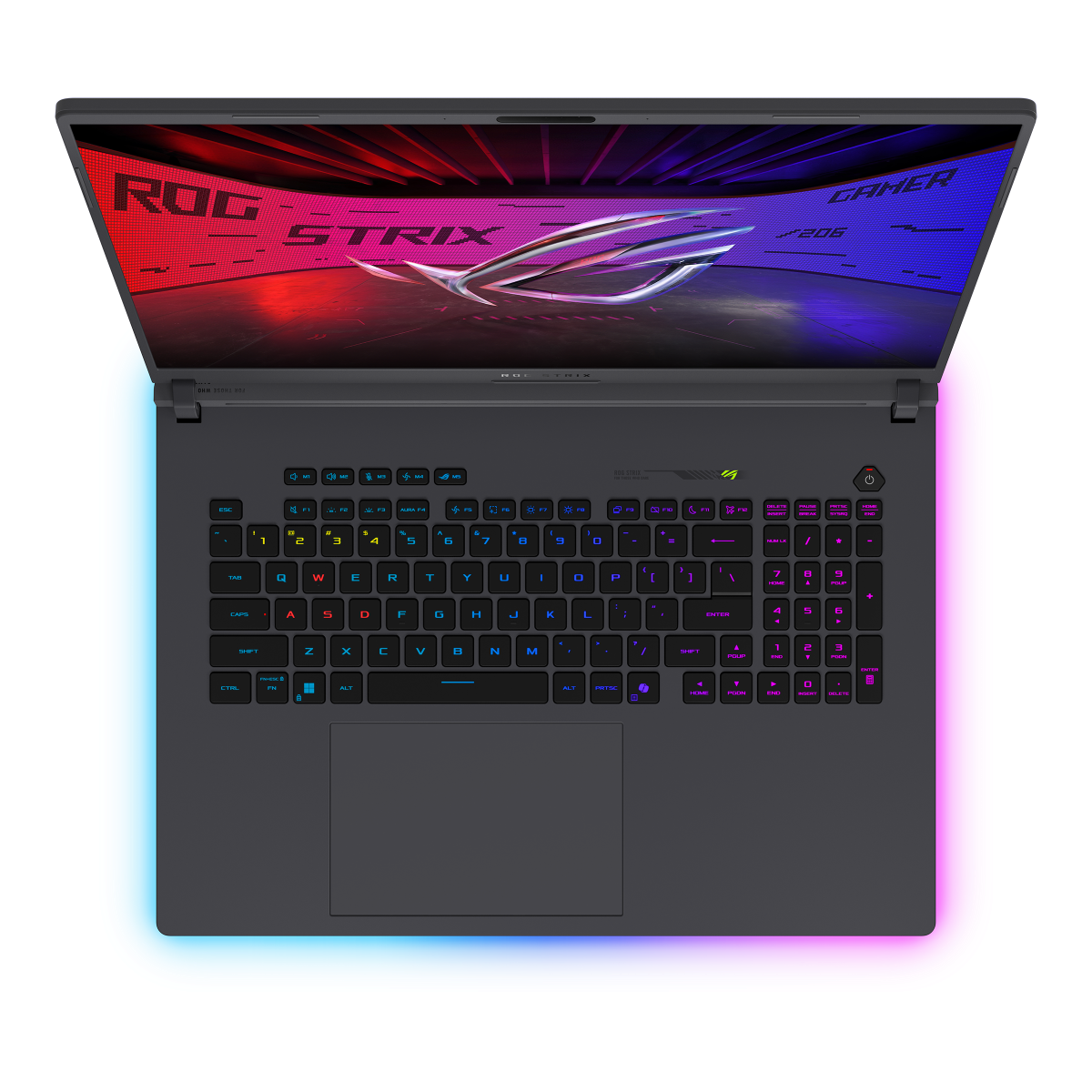ASUS ROG Strix G18 G815LR – top view of the RGB keyboard with numeric keypad