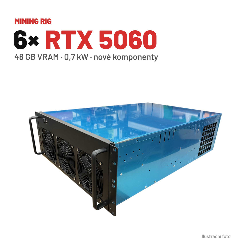 Mining rig 6× RTX 5060 – těžební rig, 48 GB VRAM
