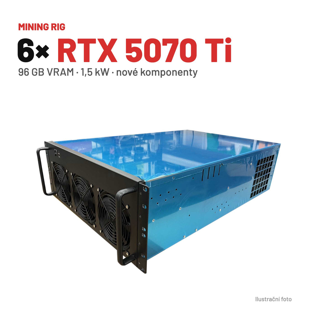 Mining rig 6× RTX 5070 Ti – ťažobný rig, 96 GB VRAM