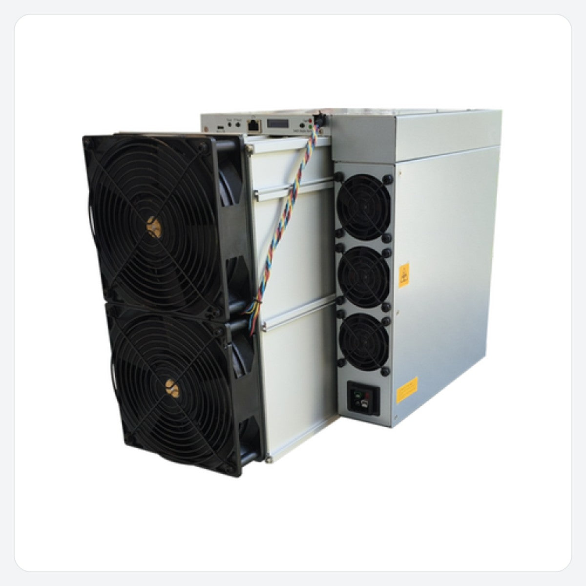 Antminer S23 – air-cooled ASIC miner, angled front view