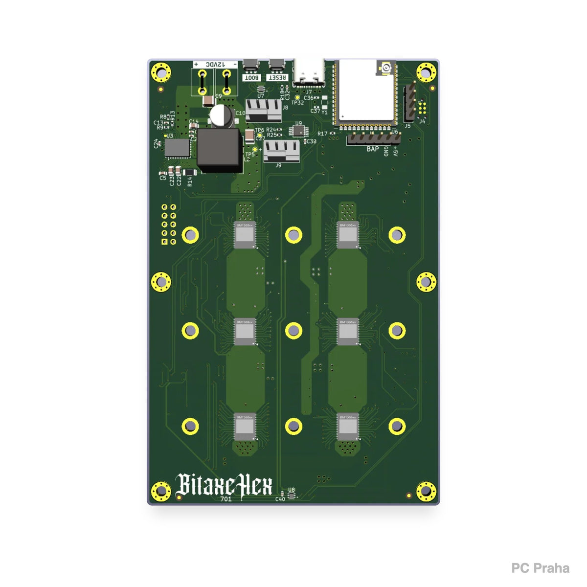 Bitaxe Supra Hex – board with six BM1368 chips, top view