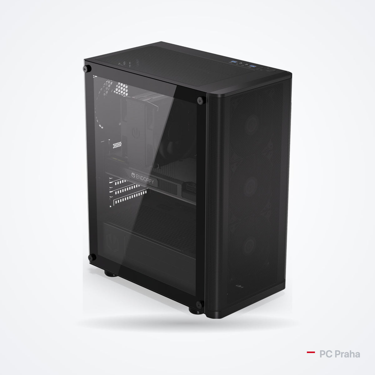 Gaming-PC Ryzen 5 5500 + Arc B570 10 GB – Gehäuse Endorfy Ventum 200 Air (schwarz), offizielles Foto des Gehäuseherstellers
