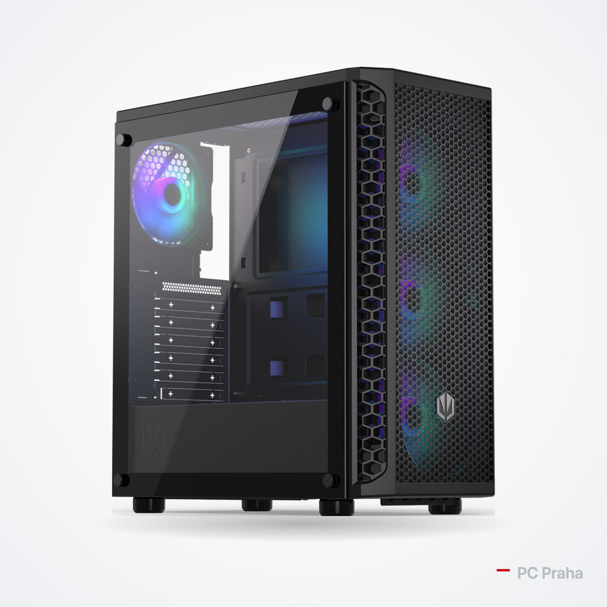 Gaming-PC Ryzen 5 5500 + RX 7600 8 GB – Gehäuse Endorfy Signum 300 ARGB (schwarz), offizielles Foto des Gehäuseherstellers