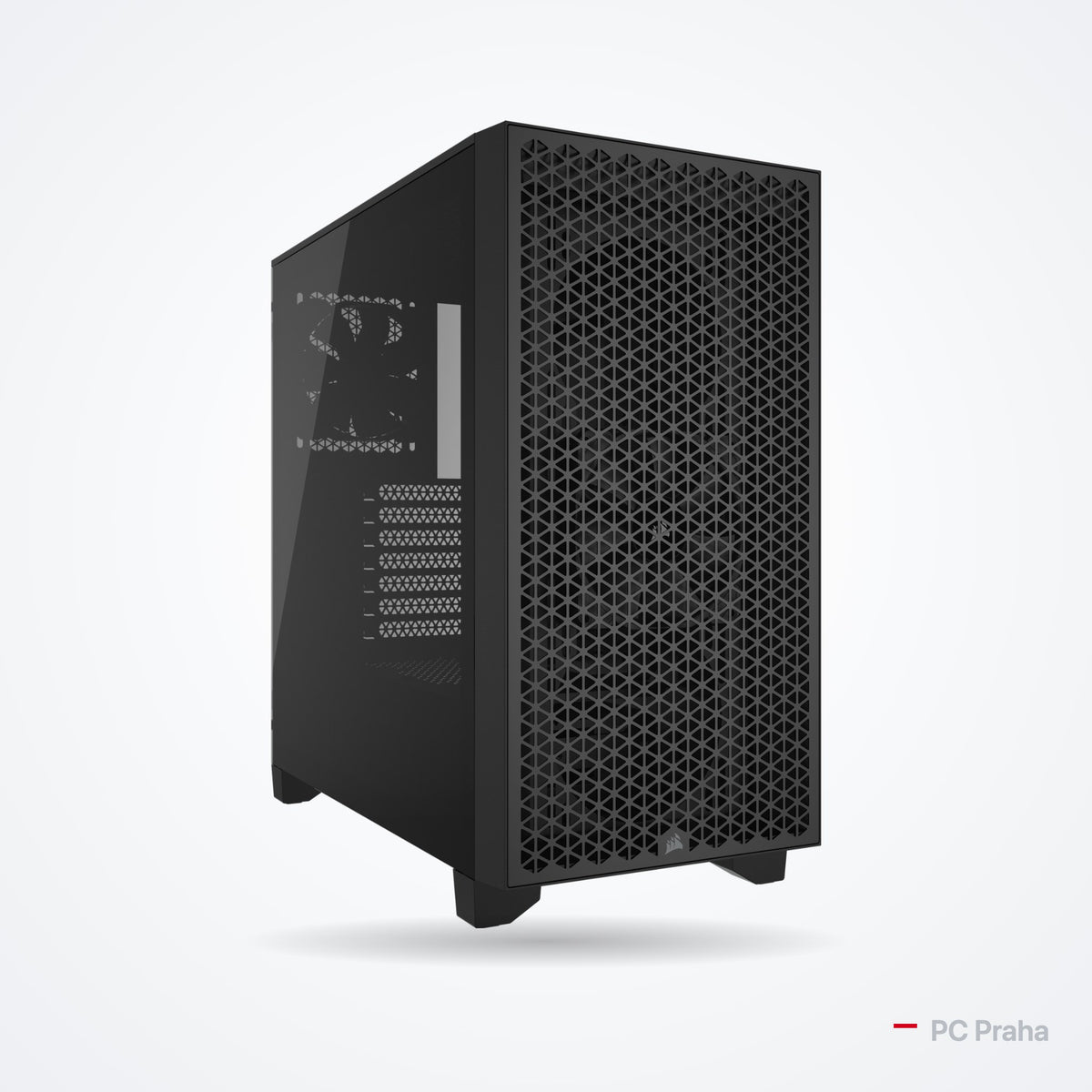 Gaming-PC Ryzen 5 5600 + RX 9060 XT 8 GB – Gehäuse Corsair 3000D AIRFLOW (schwarz), offizielles Foto des Gehäuseherstellers