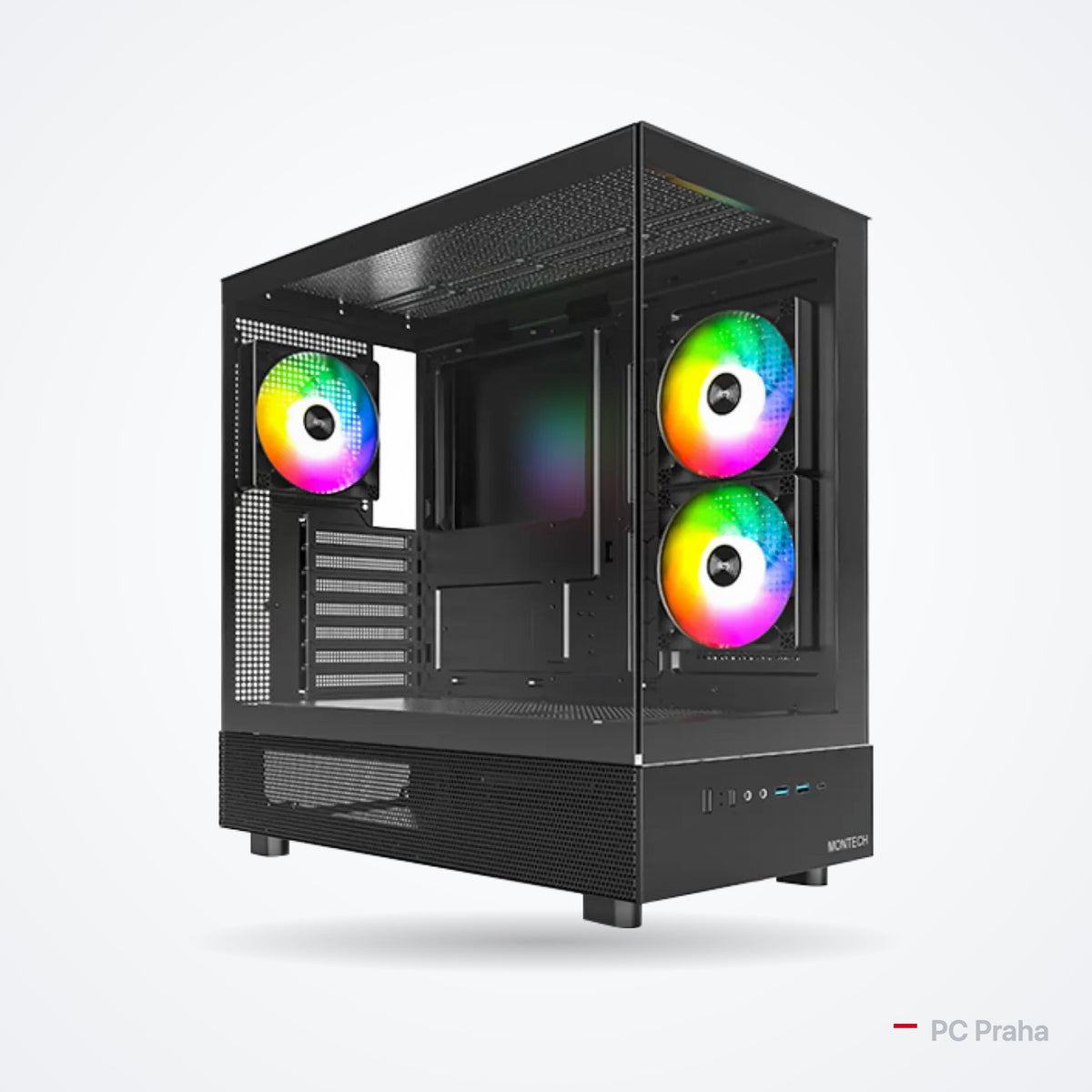 Gaming-PC Ryzen 7 5700X + RTX 5060 Ti 16 GB – Gehäuse Montech XR (schwarz), offizielles Foto des Gehäuseherstellers