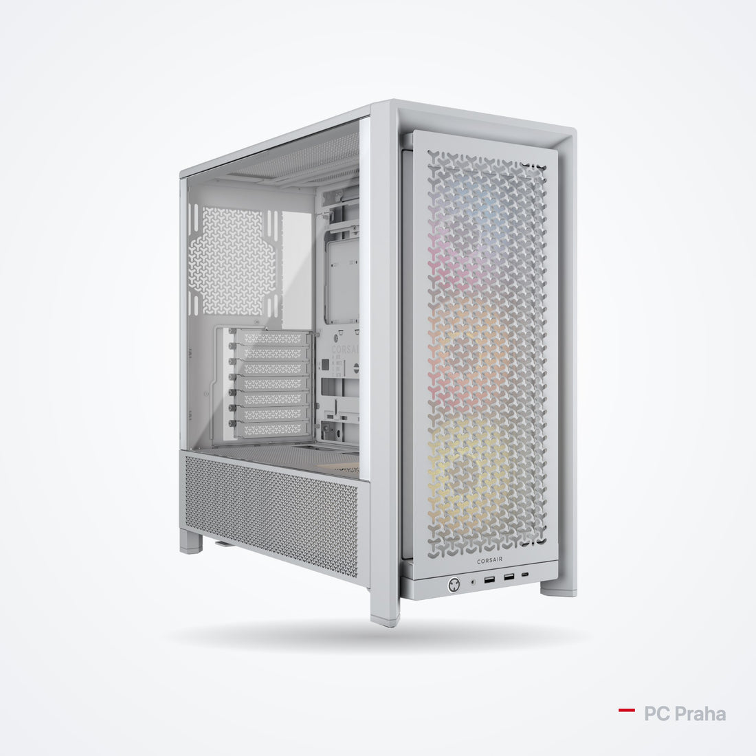 Gaming PC Ryzen 7 9700X + RTX 5070 12 GB – Corsair FRAME 4000D RS ARGB case (white), official photo from the case manufacturer