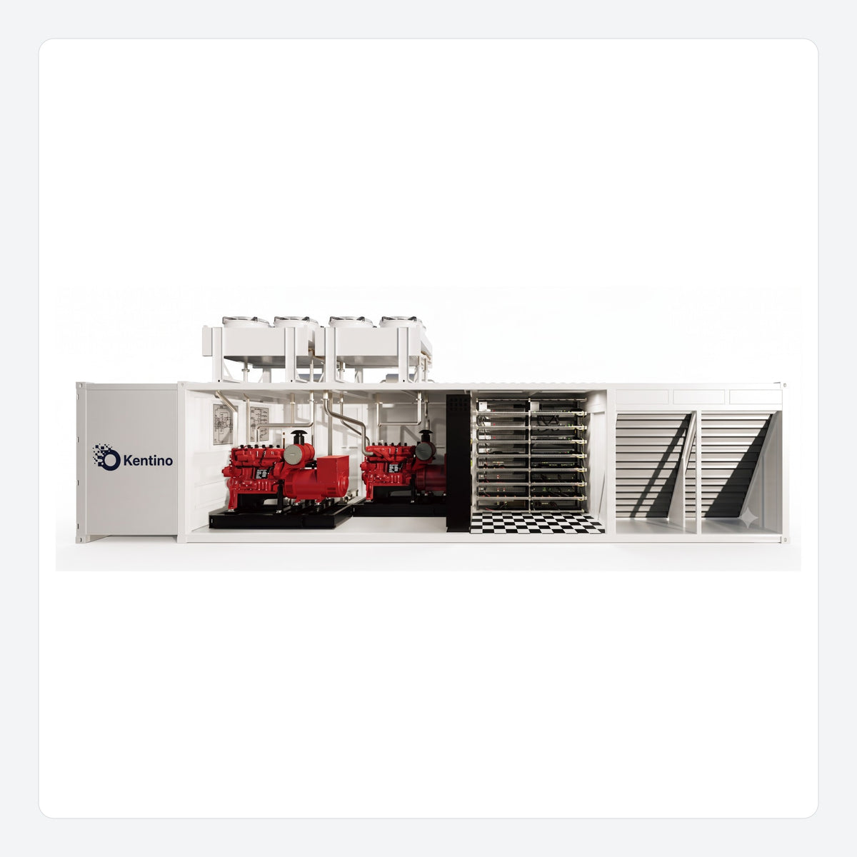 Hydro mining container with 2 × 250 kW gas generators and dry coolers