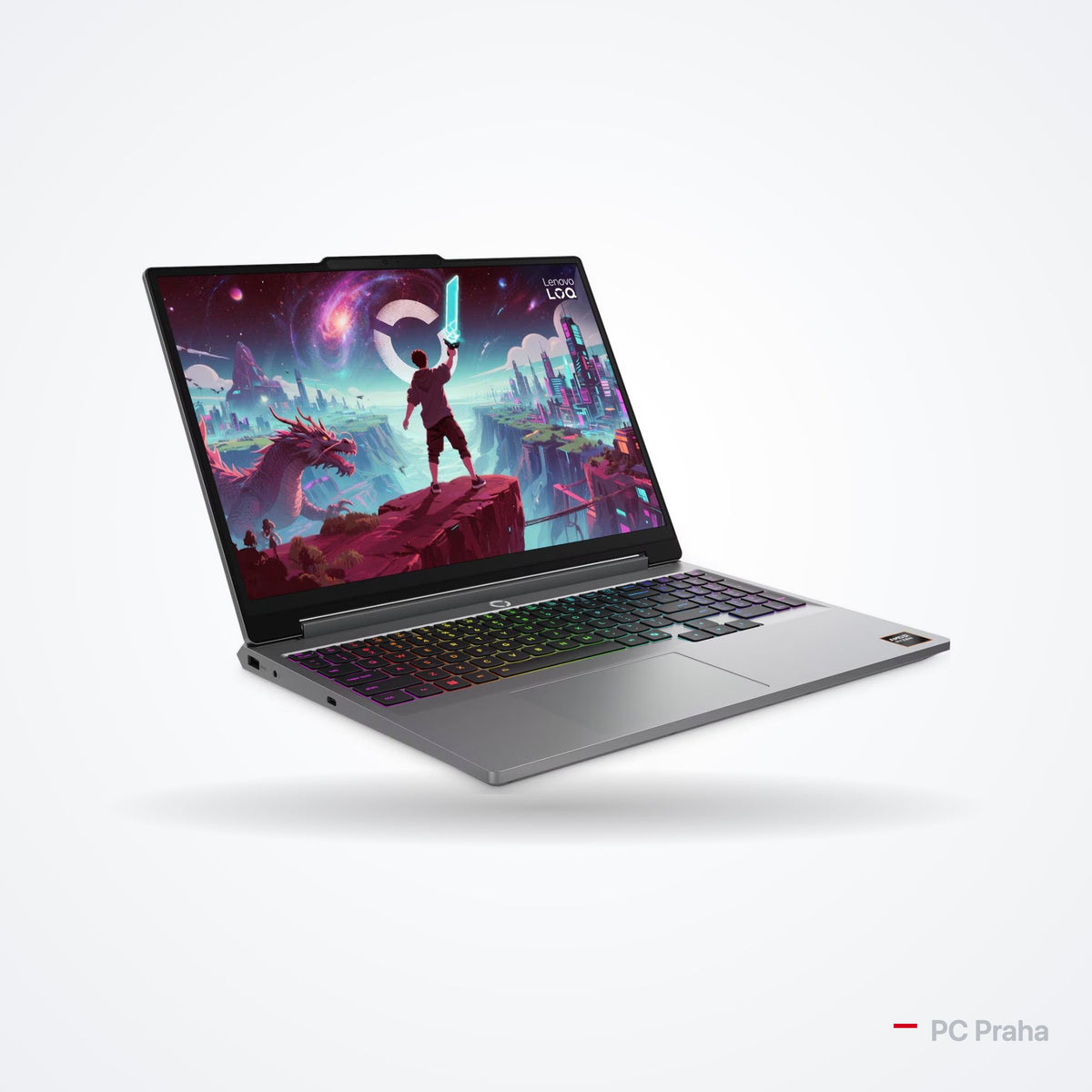 Lenovo LOQ 15AHP11 Luna Grey – oficiální foto výrobce, pohled zepředu šikmo