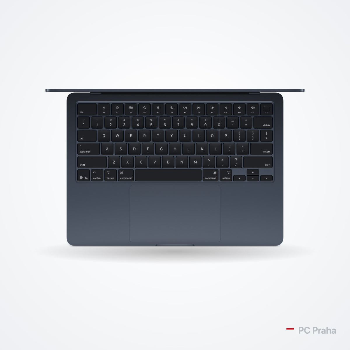 MacBook Air 13" temně inkoustový – oficiální foto Apple, pohled shora na klávesnici