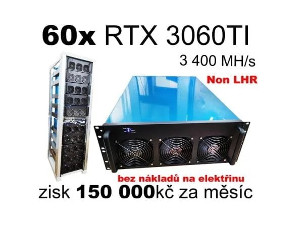 Granja minera profesional: 60x 3060TI NO LHR: 3400 MH / s