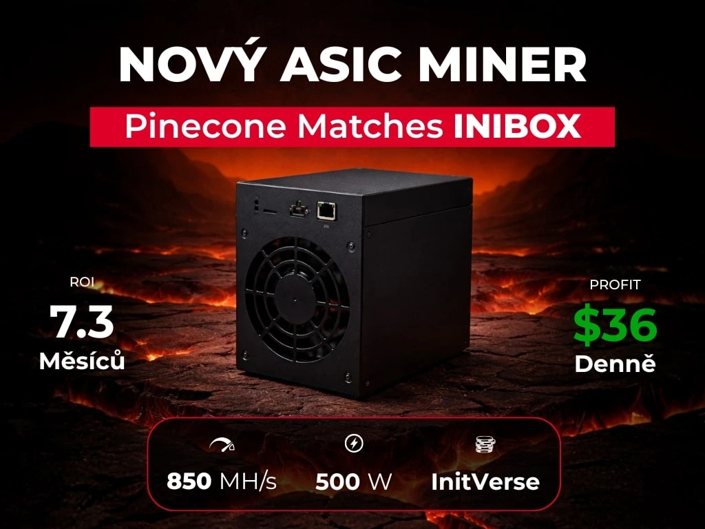 Nový ASIC miner Pinecone Matches INIBOX s výkonem 850 MH/s, spotřebou 500 W, ROI 7,3 měsíce a denním ziskem 36 USD pro těžbu InitVerse.